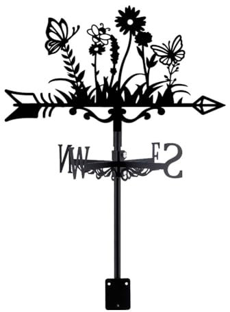 SUPERDANT Wetterhahn Mit Blumen Garten Wetterhahn fürs Dach Blumen Wetterfahne Aus Metall Wetterfahnen Aus Schwarzem Eisen Dekorative Wetterhahn Für Den Garten Für Dach Hof Terrasse Außendekoration