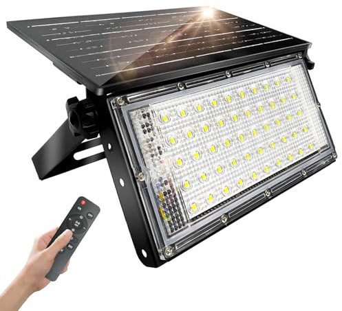 CREATESTAR 50W Solarstrahler für Außen mit Fernbedienung, Solarlampen | Dimmbar, IP65 Wasserdichte Solarleuchte für Garten Innenhöfe Garage