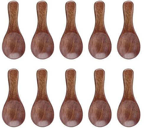 10 Pieces of Small Wooden Spoons, Mini Wooden teaspoons for Cooking Condiments, Kitchen Spoons, Seasoning Oil, Coffee, Tea, Sugar for Snacks with ice