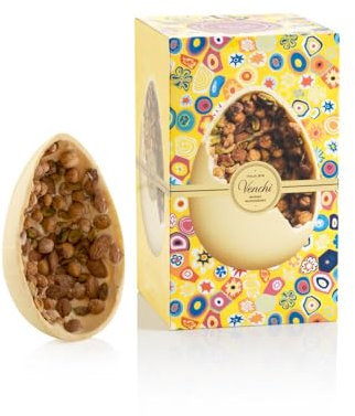 Venchi - Uovo di Cioccolato, Gusto Cioccolato Bianco, con Nocciola Piemonte IGP, Mandorle e Pistacchi, con Sorpresa, Senza Glutine, 500 gr, Collezione Pasqua, Idea Regalo