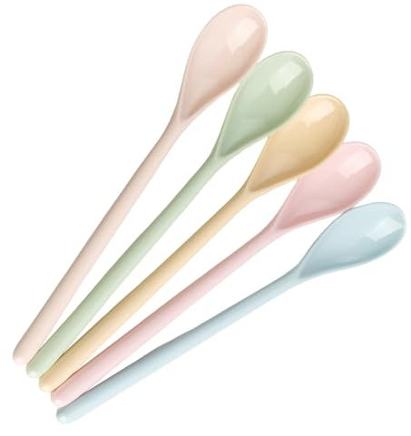 5 pezzi cucchiaio in plastica colorato piccolo imitazione porcellana, design antigoccia, per yogurt, gelato, caffè, resistente e facile da pulire - Varie opzioni di colore per cucina e gastronomia