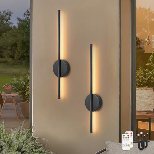 Kimjo Battery Operated Wall Lights - Rechargeable Wall Lights Dimmable 3 Colors - Wireless Wall Sconces Remote Control - Battery Wall Light USB for Bedrooms Living Room 2 Packs
