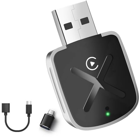 Wireless CarPlay Adapter, 2025 Upgrade Kabelloser CarPlay-Adapter für iPhone, USB Auto CarPlay-Dongle mit USB A/C, Kabelloser Dongle-Konverter Kompatibel mit Apple iOS 10+ und 800+ Automodelle