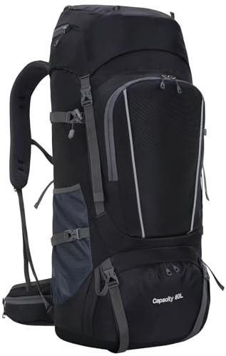 Ezmina Zaino da Escursionismo da 80L con Copertura Antipioggia Grande Zaino da Campeggio per Uomo Donna Leggero da Viaggio Impermeabile Borsa da Trekking Zaino da Giorno per Escursionisti per Touring