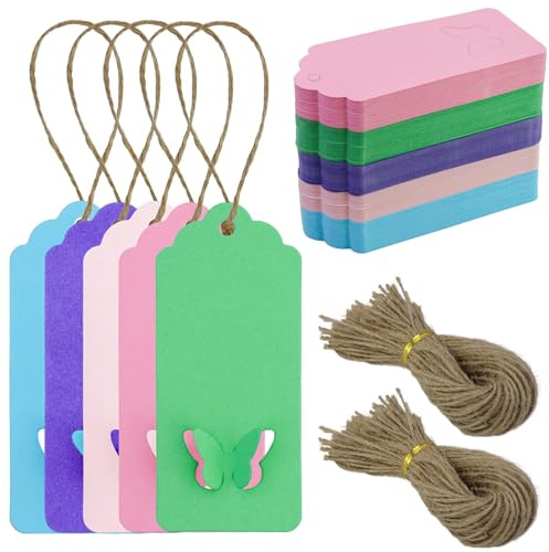 200PCS Etichette Carta Kraft,Etichette Regalo,4 x 7CM Etichetta Kraft con 150Pcs di Spago di Iuta per Regali di Compleanno,Matrimoni e fai da te