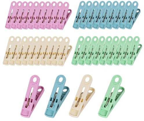 60 Pack Clothes Pegs for Washing Line, Plastic Laundry Pegs Strong Grip Washing Pegs for Windproof, Reusable Sock Clips for Dying Outside, Photo Hanging, Home & Garden Use