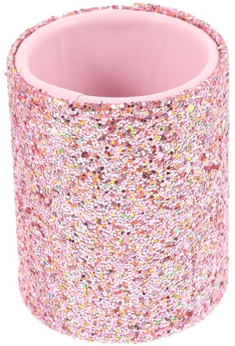 BESPORTBLE Small Makeup Brush Bucket Glitter Makeup Brush Case 4.3x3.1x3.1in Portable Lightweight Plastic Holder Decorative Design for Girls and Women Vanity Bathroom Storage