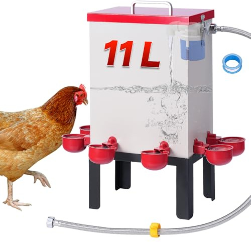 Automatic Chicken Waterer, 11 Litre Stainless Steel Poultry Water Feeder With Float Valve, Water Bowls, Floor Holder And Hose, Chicken Water Dispenser For Quails, Ducks, Geese, Turkeys