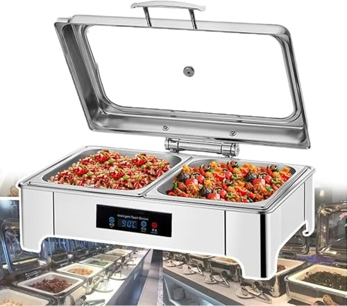 WJYTDHIQS Chafing Dish Buffet con Coperchio Visibile, 9 L Chafing Dish Elettrico Acciaio Inox, Scaldavivande Elettrico, Temperatura Regolabile, per Buffet, Feste e Banchetti (1/2 Pan)