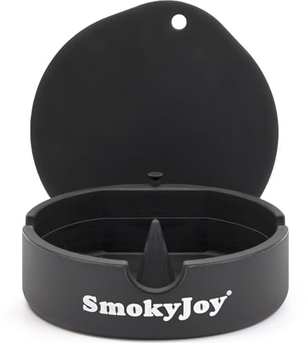 Ashtray with Lid for Outside Patio, Windproof Ash Tray with Poker, Silicone Smokeless Ashtray for Outdoor Balcony Office Tabletop Outdoor Home Patio, Black