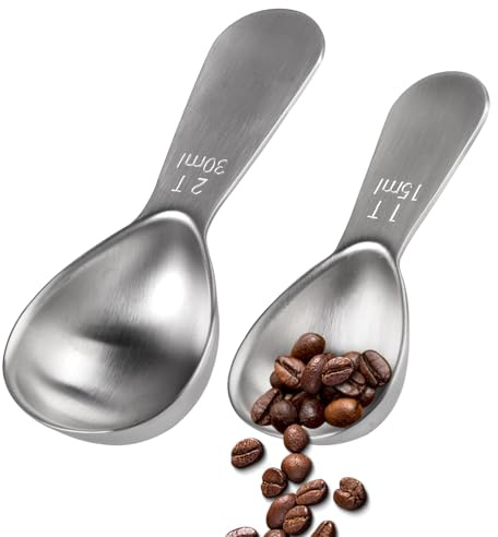 2 Piezas Cucharillas Dosificadoras de Café, 30 ml y 15 ml | 30 ml Cucharas Dosificadoras de Café de Acero Inoxidable, Cucharilla Medidora Pequeña, para Cafe en Grano, Harina