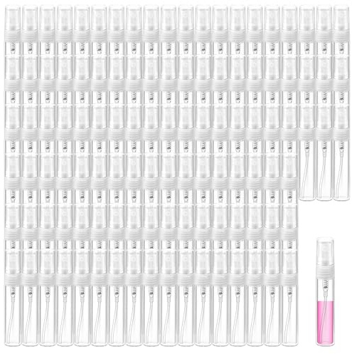 200 Pcs 5 ml Clear Glass Perfume Bottles, Mini Spray Sample Bottles Bulk | Refillable Fine Mist Spray Atomiser, Portable Empty Travel Containers for Cleaning, Essential Oils