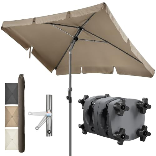 4smile SunnyShade Sonnenschirm Balkon mit Halterung im 3-er-Set, Taupe, 200x125 cm, UV 50+, Balkonschirm mit Sonnenschirmhalter, Sonnenschirm rechteckig, Sonnenschutz Balkon, für Balkongeländer