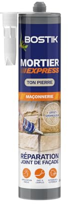 Bostik Mortier Express Ton Pierre – Mastic Acrylique Granuleux Prêt à l’Emploi – Aspect Ciment – Réparation de Joints & Fissures – Intérieur/Extérieur – Cartouche 300 ml