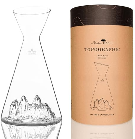 Caraffa per acqua 1 L | Borosilicato di alta qualità soffiato artigianalmente con montagne in rilievo | TOPOGRAPHIC (Tre Cime di Lavaredo)