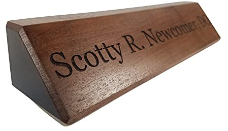 Walnut Desk Nameplates - Personalized Office Name Plate - Executive - Engraved Name Desk Wedge