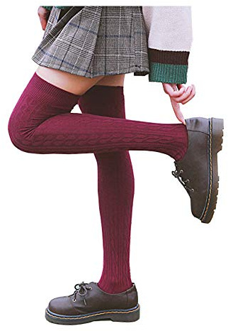 Bakicey Dam knästrumpor strumpor overknee strumpor tights bomullsstrumpor stickade strumpor stödknästrumpor stickade strumpor hög över knät långa strumpor vinterstrumpor, 64 cm röd, 74
