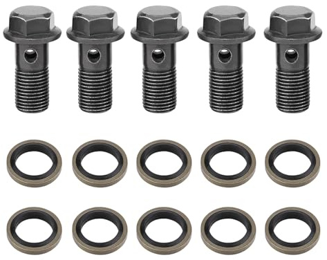 Keenso Hohlschrauben Und Beschläge 5er Motorrad Hohlschrauben & Unterlegscheiben für Bremssattel Hauptbremszylinder M10 x1.25/M10 * 1.0mm