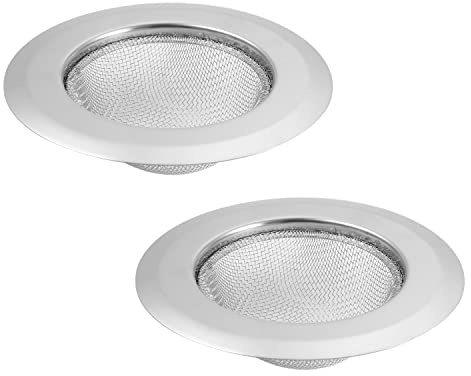 MroMax - Colador de malla para fregadero, 115 mm de diámetro, malla fina, colador de fregadero de metal 401 de acero inoxidable para colador de desagüe para fregadero, 2 unidades, color plateado