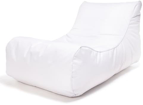 Ecopuf - Master Polyester Pouf Sessel Outdoor Chaise Longue - Sitzsack mit Staufach und Griff - Robuster Stoffsack - Entspannungssessel - Wohnungseinrichtung - 115x65x60cm, Weiß Nc3