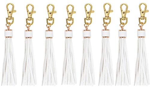 5.9'' 8pcs PU Leather Tassel With Lobster Swivel, Keychain For Handbag Phone Car Key Jewelry DIY GD189, White, 5.9 inch