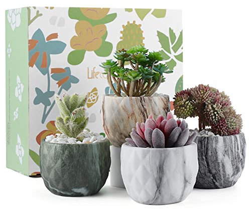 Coolty 4pcs Mini Ceramic Succulent Pot, 8.5CM Marbling Flower Pot, Succulent Cactus Bonsai Planter Pots Container for Home Office Decoration Gift