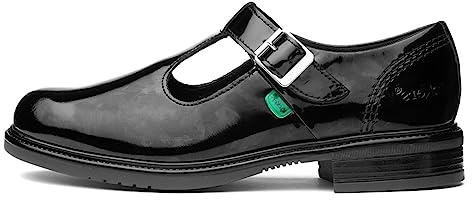 Kickers Girl's Lach T-Bar Leather School Shoes | Elegant T-Bar Style | Everyday Comfort Fit, Cushioned for All-Day Wear, Black, 6 UK Child