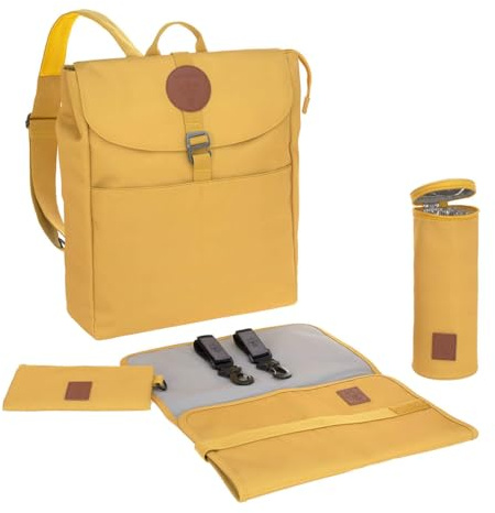 LÄSSIG Baby Wickelrucksack Wickeltasche Babytasche stylische Tasche inkl. Wickelzubehör/Backpack Adventure lemon curry