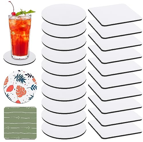 20 Stück unbeschriftete Thermotransfer-Tassenuntersetzer aus Gummi, inkl. 10 runde und 10 quadratische Sublimations-Transfer-/Hitzepress-Druck-Untersetzer, 10 x 10 x 0,3 cm