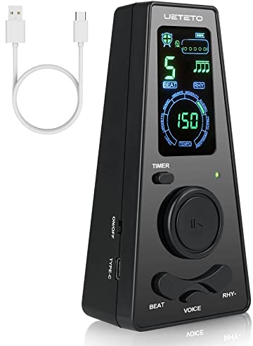 Ueteto Digital Metronome with Timer, English Vocal Counting, One Touch Operation and Easily Readable Color Display Electronic Metronome with Volume Control for Piano Guitar Drum Violin