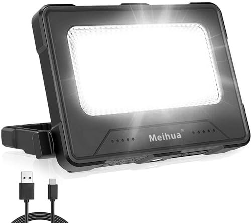 MEIHUA 60W LED Arbeitsstrahler Akku 12000mAh LED Baustrahler Wasserdicht Tragbare USB Wiederaufladbare Solar Campinglampe 4 Lichtmodi 5 Helligkeiten für Baustelle, Werkstatt, Camping, Notfall