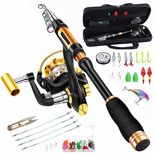 BNTTEAM 13BB Carbon Teleskop Angelrute und Angelrolle Angeltasche Köder Haken für Reisen, Surfen, Salzwasser und Süßwasser