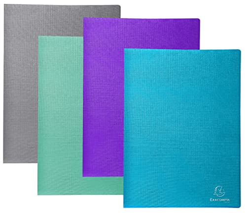 Exacompta 88620E 4er Pack Sichtmappen Teksto aus Recycling-Kunststoff für DIN A4 mit 20 Klarsichthüllen, 40 Sichten, farbig sortiert, Aktenhülle, Prospekthülle