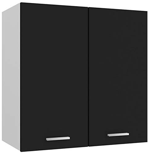 MOONAIRY Hängeschrank, Hängeglasschrank Küche, Küchenschrank, Schrank Mit Glastüren, Küchenhängeschränke, Wandvitrine Hängend, Schwarz 60x31x60 cm Spanplatte