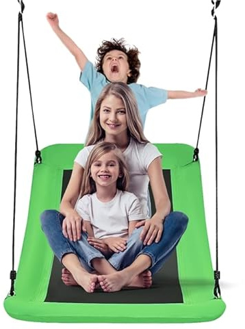 COSTWAY Balançoire Extérieur Rectangulaire 83 x 155 cm, Siege Balançoire pour Enfant et Adulte, avec Cordes de Suspension Réglables Charge Max 150 kg pour Parc, Arbre (Vert)