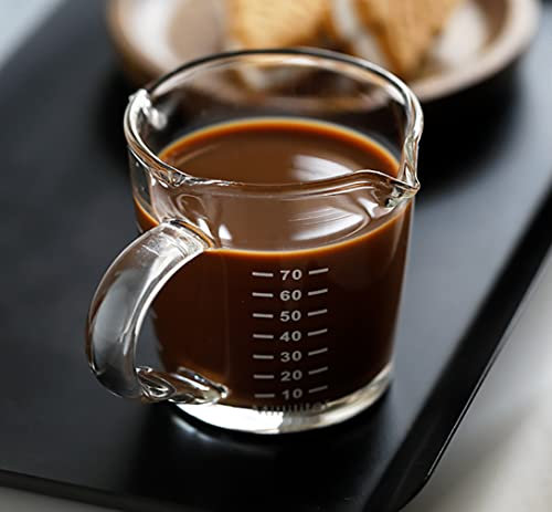 Bicchiere da caffè espresso con doppio becco, 70 ml, con manico e tazza dosatrice per bicchiere, misura tazza liquida resistente al calore e al freddo, per bar, feste, vino, caffè, latte e tè
