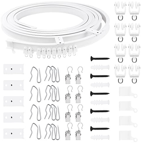 Swpeet 151PCS 5 Metri Soffitto Curvo Tenda Track Kit, Monte Soft Finestre Curva Binario, Rulli Traccia, Sistema di Tenda, Clip per tende in metallo, Staffe a soffitto a scatto