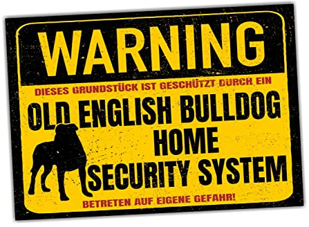 Schild Old English Bulldog OEB Warning Security System Türschild Hundeschild Warnschild Hund