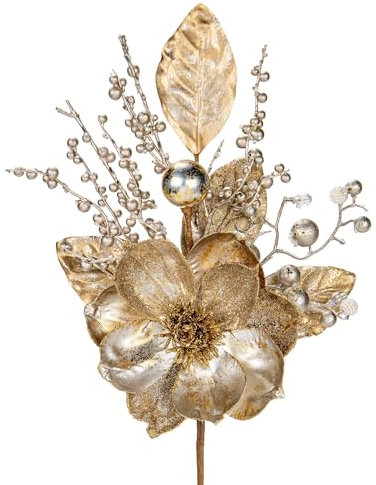 2 Stück Weihnachten Blumen Dekor 46CM, Glitzer Weihnachten deko, Glitter Weihnachtsbaumschmuck Blume, Weihnachtsbaum Blumen Gold für Hochzeit Weihnachtsbaum Neujahr Ornamente Girlande