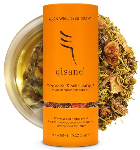 Qìsane Organic Honeysuckle Tea Bags with Chinese Medicinal Plants - Dried Honeysuckle Flowers, Self Heal Spike, Lemon Verbena & Monkfruit to Help Support Detox - 10 Loose Leaf Tea sachets (~30 cups)