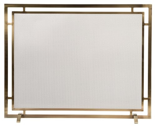Modern Ember Gatsby Mesh Fireplace Screen in Aged Brass | Single Panel, Heavy-Duty Steel Frame with Powder-Coated Finish | Mesh Screen is Heat & Corrosion Resistant | Fits Standard Fireplaces