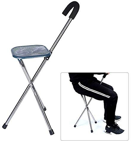 GGZONE Bâton de Marche, siège de Canne Pliant extérieur en Acier Inoxydable Canne pour Personnes âgées décontractées Tabouret à Trois Pieds Canne Pliante en Acier Inoxydable pour Les Personnes âgées