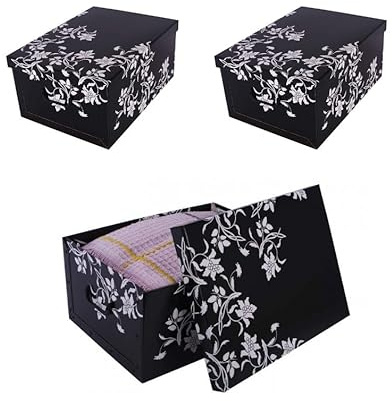 Kreher 3 Stück XL 45 Liter Deko-Kartons, Ordnungsboxen, Stapelboxen mit Deckel und Griffe, 51 x 37 x 24 cm