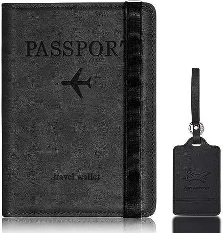 STOUCLA Reisepasshülle,Urlaub Zubehör,Kunstleder Impfpass Hülle mit RFID-Blocker,für Damen und Herren Reisepass Kreditkarten,Schwarz