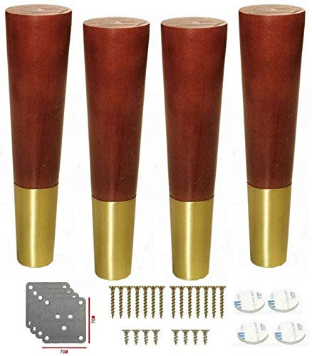 Möbelbeine aus Massivholz, Tischbeine aus Eiche, Sofabeine mit Messingsockel, Bettfüße, Ersatzbeine, für Küchenschrank, Schlafsofa, Stuhl, mit Hardware-Teilen, 4 Stück (Walnuss30 cm/11,8 Zoll) Made
