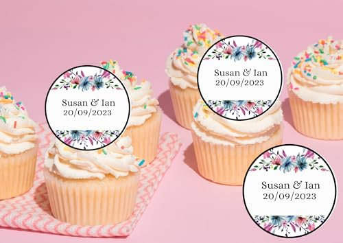20 x EDIBLE Personalised Wedding cupcake toppers wafer/icing uncut WEDDING/ENGAGEMENT/HEN 7 (icing paper)