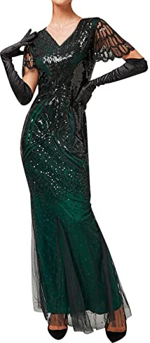 20er Jahre Charleston Kleid, Damen Pailletten Fransen Flapper Gatsby 20's Fransenkleid Damen-Kostüm Abendkleid Frauen Paillettenkleid Ärmellos Sexy Partykleid Elegant Vintage Cocktailkleid Ballkleid