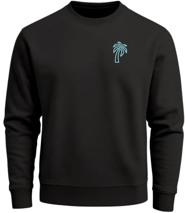 Neverless® Sweatshirt Men's Print Palm Tree Line Art Motif Crew Neck Jumper Fashion Streetwear, Palm Lineart Logo Black/Turquoise, L