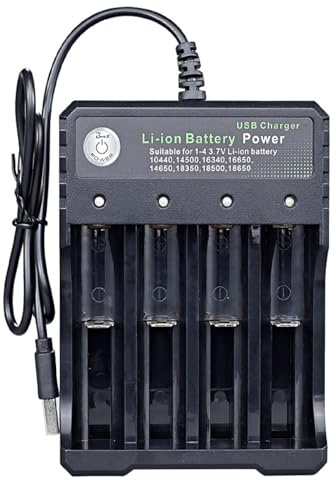 18650 Akku-Ladegerät, 4 Steckplätze, universelles wiederaufladbares Li-Ionen-Akku-Ladegerät für 3,7 V wiederaufladbare Batterien, 18650, 18350, 17670, 17500, 16340(RCR123), 14500, Ni-MH Ni-CD AA AAA