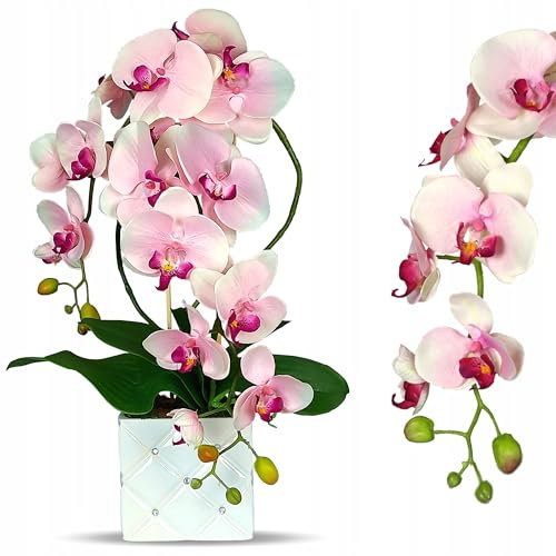 Künstliche Orchidee | Künstliche Blumen | Orchidee in einem silbernen Topf (Rosatöne)